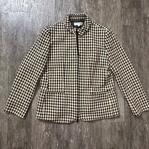 Giorgio Armani Jacket Women 10 Black Cream Houndstooth Wool Zip Up Made In Italy